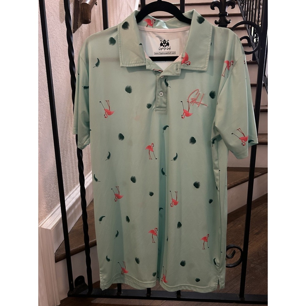 Men's Large  "Single 'n Ready To Flamingo" Performance Golf Polo Shirt